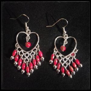 Blood-red Bohemian Gothic heart earrings
